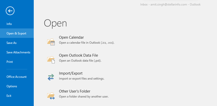 Outlook Import Export Option